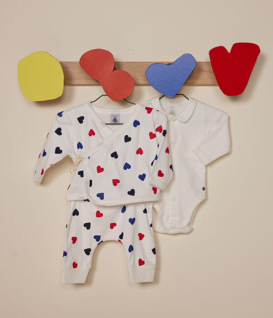 Driedelig katoenen babysetje wit MARSHMALLOW/wit MULTICO