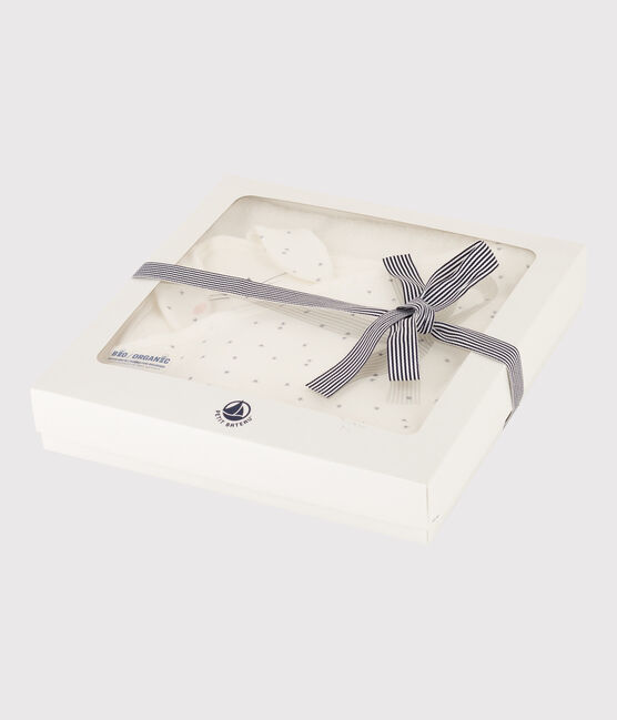 Carré de bain et doudou en coton blanc MARSHMALLOW/gris GRIS