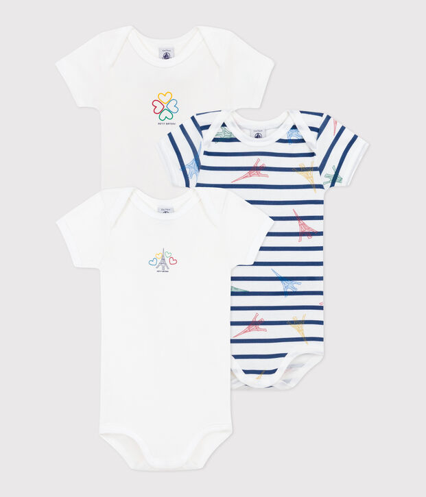 Lot de 3 bodies manches courtes en coton Paris b&eacute;b&eacute; multicouleur
