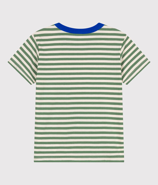 Teeshirt enfant en coton manches courtes à rayures vert PALMERAIE/ AVALANCHE