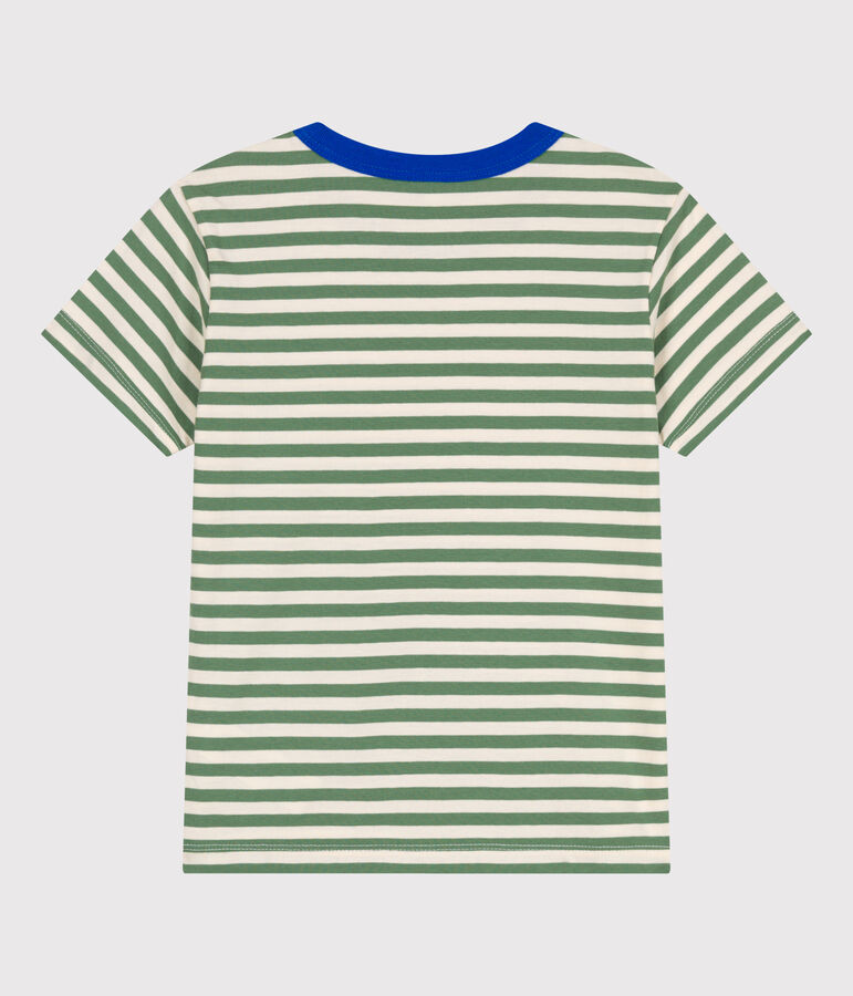 Katoenen kinder-T-shirt met korte mouw en streepjes groen/ecru