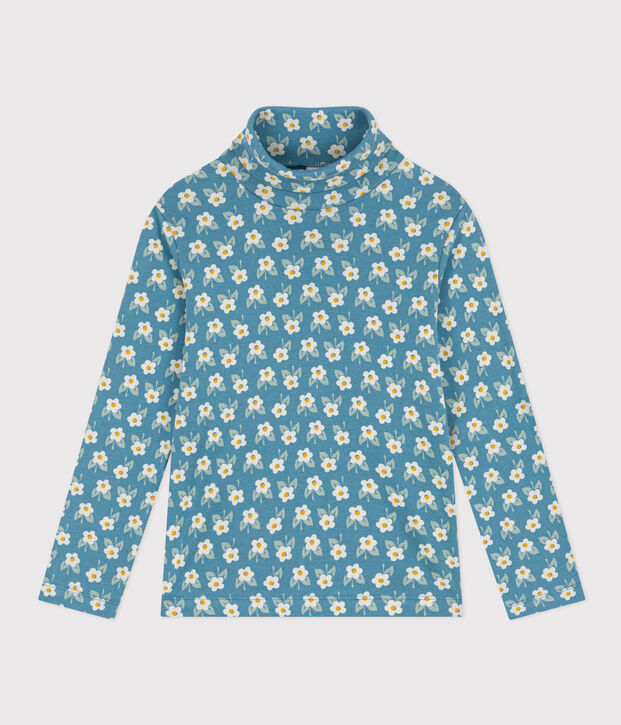 Sous-pull imprim&eacute; fleuri en coton enfant fille bleu/multicouleur