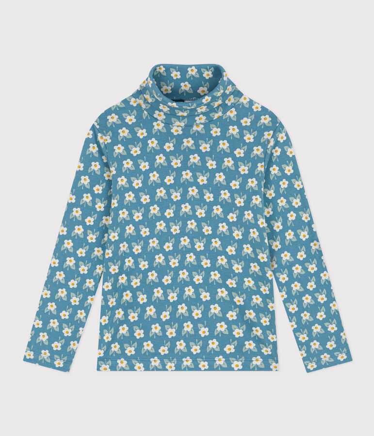Sous-pull imprim&eacute; fleuri en coton enfant fille bleu/multicouleur