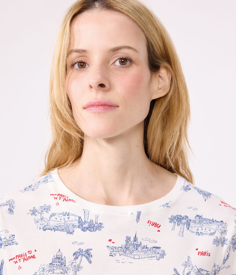 Korte katoenen damespyjama met Parijs-print wit/multicouleur