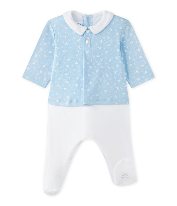 Hemdoverall uit twee stoffen voor babyjongens blauw/wit