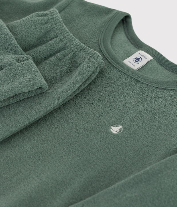 Pyjama en bouclette &eacute;ponge gratt&eacute;e enfant vert