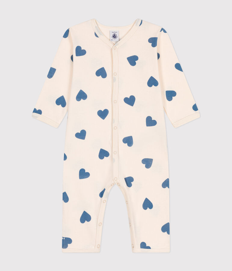 Katoenen babypyjama zonder voetjes met print ecru/blauw