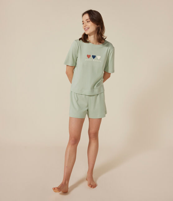 Korte pyjama en T-shirt van effen katoen voor dames groen HERBIER