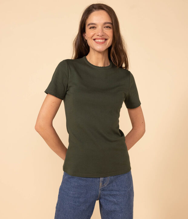 L'ICONIQUE, T-shirt voor dames met cocottesteek in katoen groen