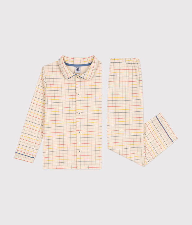 Katoenen kinderpyjama met ruitjesprint ecru/multicouleur