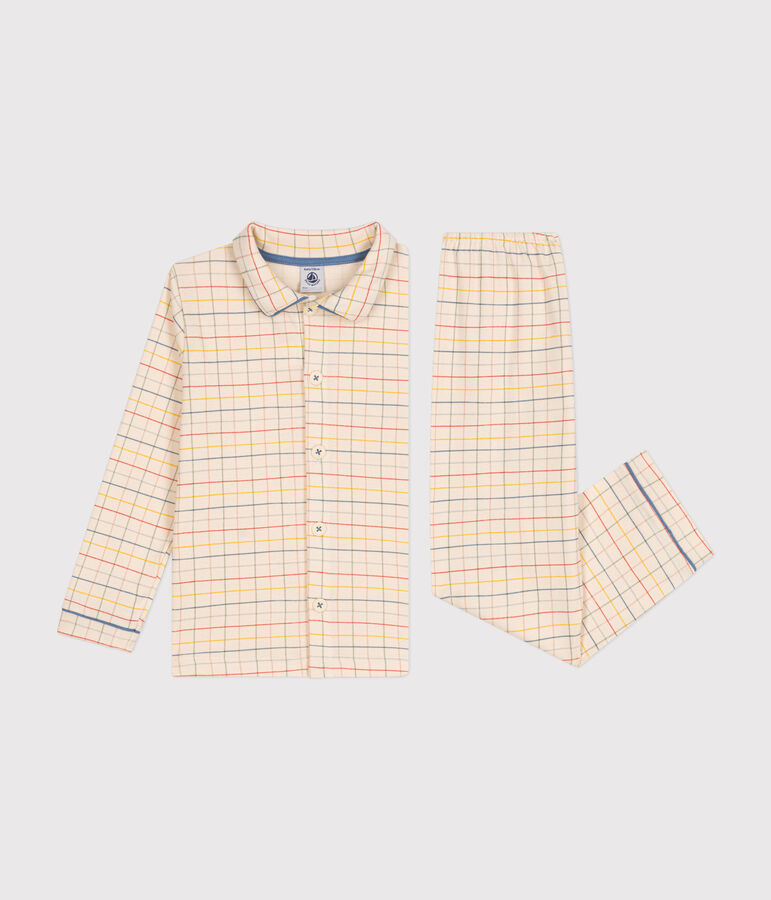 Katoenen kinderpyjama met ruitjesprint ecru/multicouleur