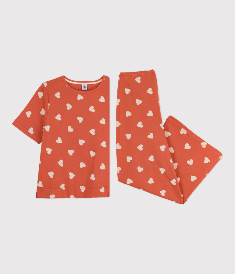 Pyjama c&oelig;ur femme en coton rose/&eacute;cru