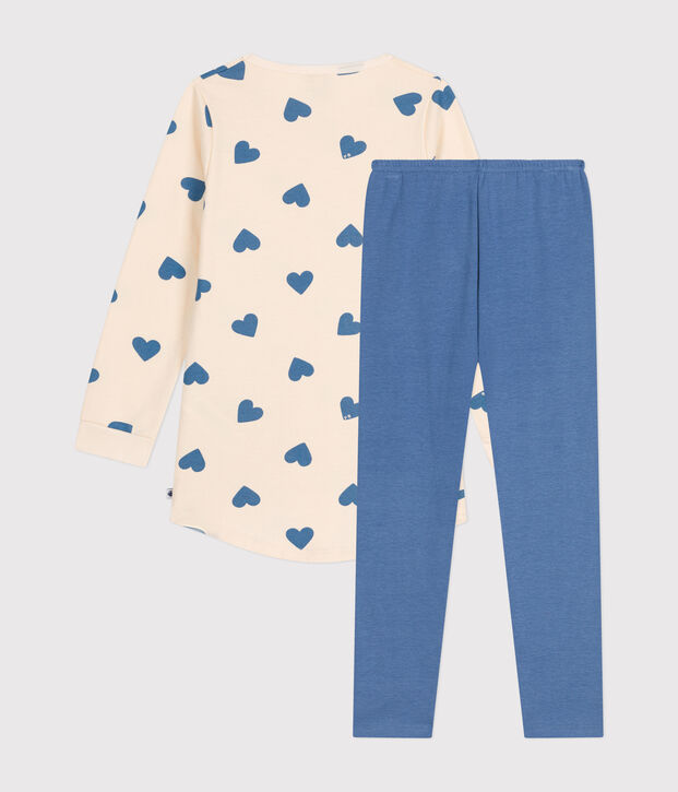 Chemise de nuit en molleton gratt&eacute; imprim&eacute; c&oelig;urs enfant bleu/&eacute;cru