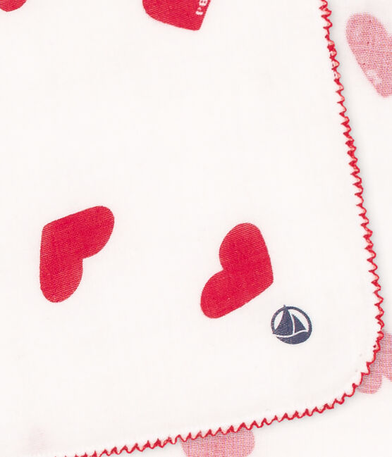 MOUCHOIR CŒUR BÉBÉ  EN GAZE DE COTON blanc MARSHMALLOW/rouge TERKUIT