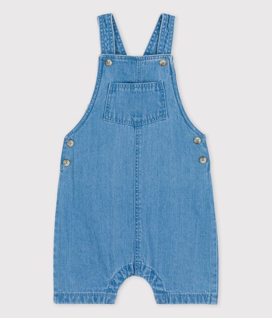 Korte lichte tuinbroek van biologisch denim voor baby's blauw DENIM CLAIR