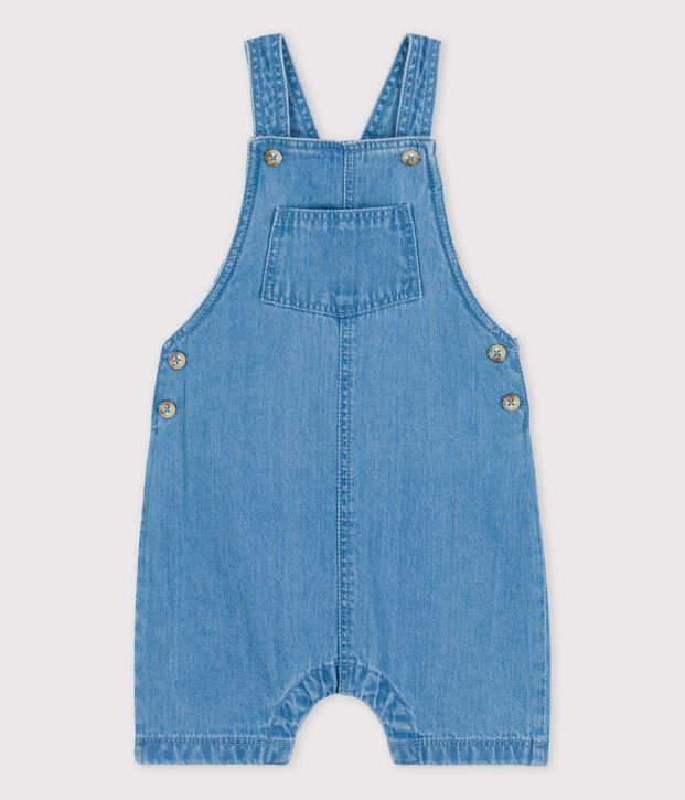 Korte lichte tuinbroek van biologisch denim voor baby's blauw
