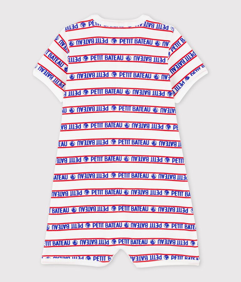 Katoenen  Petit Bateau playsuit voor baby's wit MARSHMALLOW/rood TERKUIT/ MULTICO