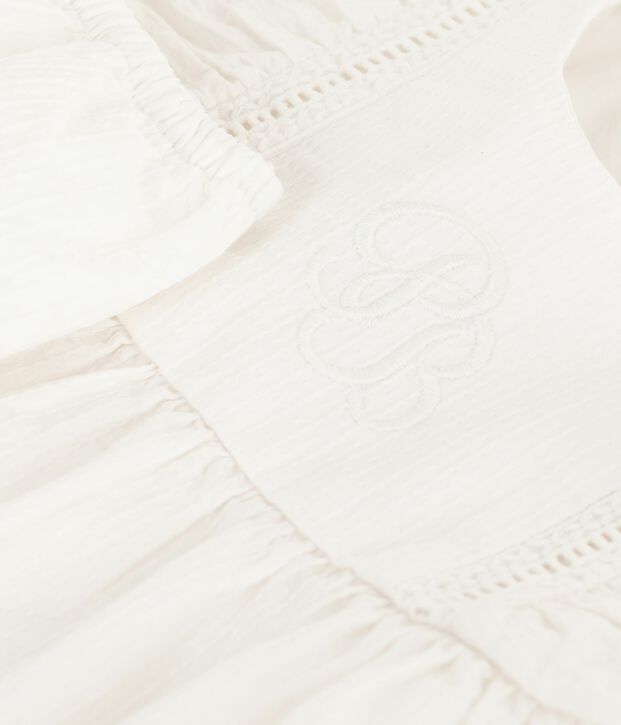 Robe b&eacute;b&eacute; en coton sans manche unie et brod&eacute;e avec son bloomer blanc