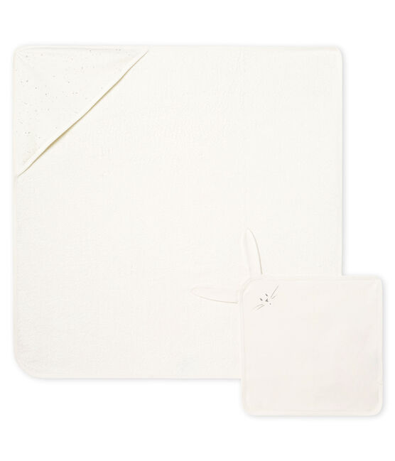 Coffret carré de bain et doudou bébé en BE et tubique blanc MARSHMALLOW/blanc MULTICO
