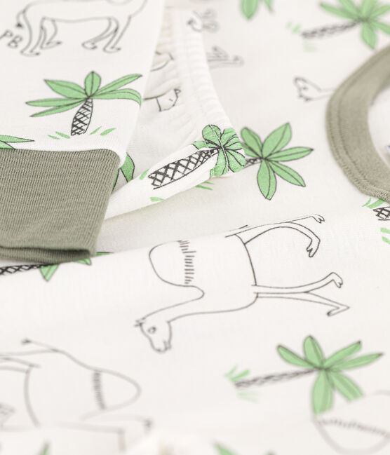 Katoenen pyjama met dromedarisprint voor kleine meisjes en jongens wit MARSHMALLOW/wit MULTICO