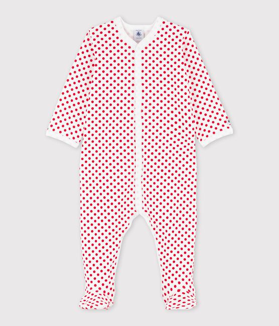 Baby slaappakje uit ribkatoen met stippen wit ECUME/rood TERKUIT