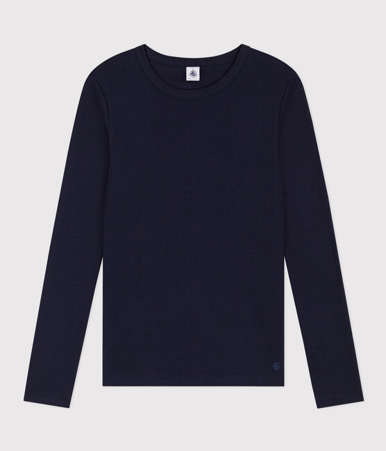 L'Iconique, T-shirt met lange mouw van effen ribstof voor dames blauw SMOKING