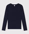 L'Iconique, T-shirt met lange mouw van effen ribstof voor dames blauw SMOKING