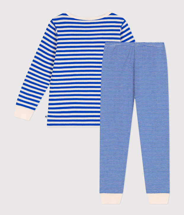 Gestreepte kinderpyjama in tubic blauw/ecru