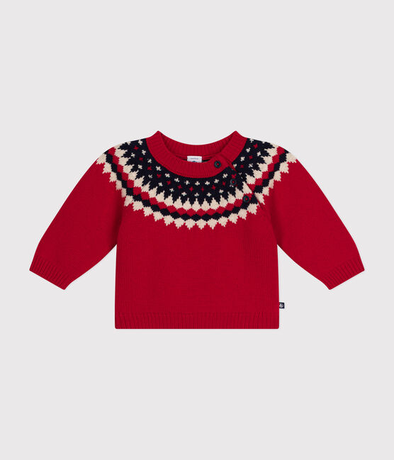 Gebreid babytruitje met wol rood STOP/ MULTICO