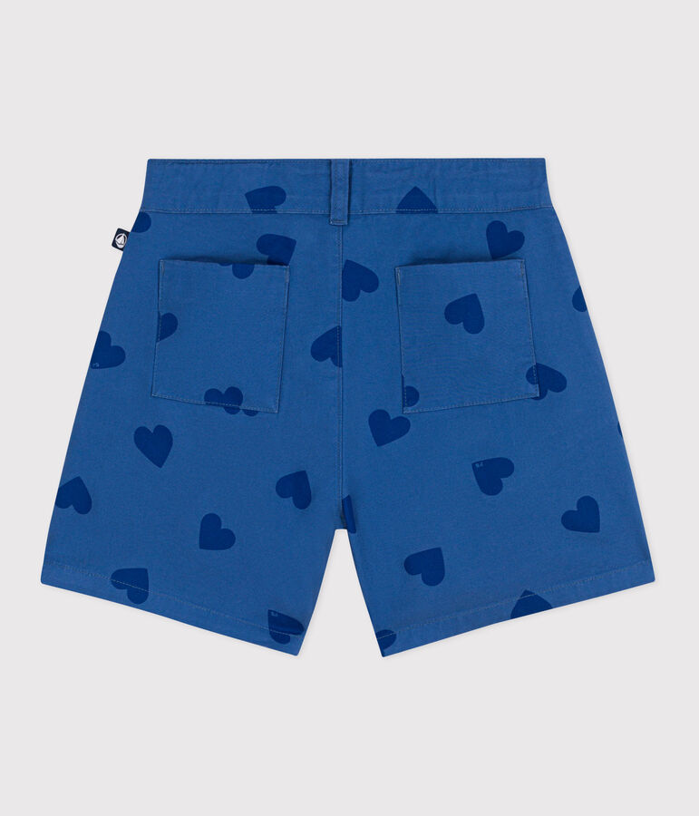 Katoenen short met hartjesprint voor kinderen blauw/blauw
