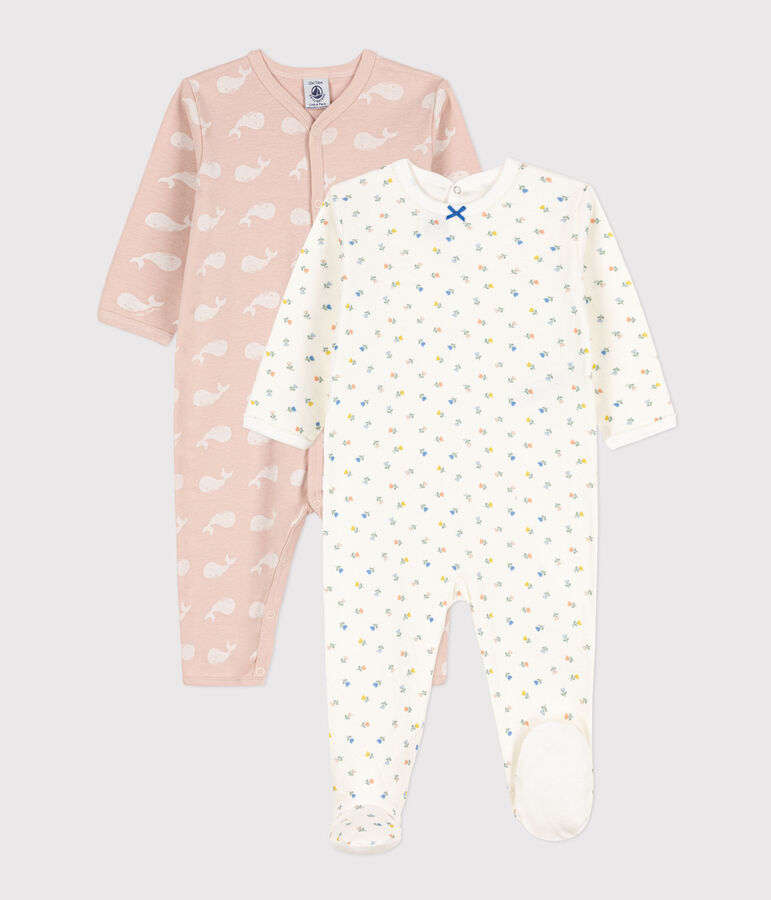 Set van 2 pyjama's met bloemenprint en roze baleinen in katoen multicouleur