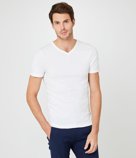 Tee-shirt manches courtes col V homme blanc ECUME