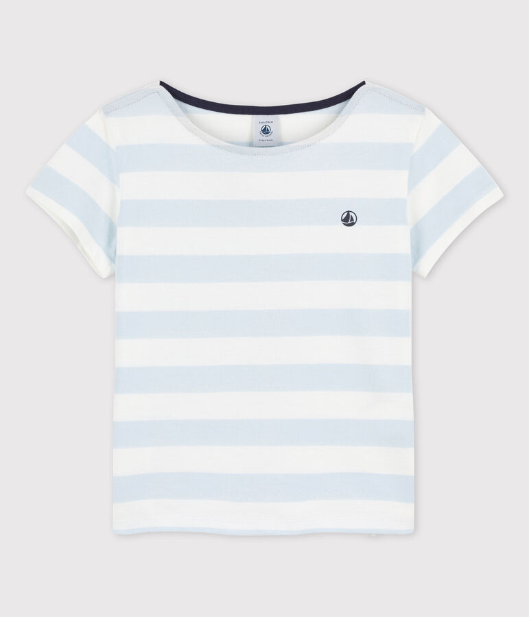 T-shirt manches courtes en coton enfant fille bleu/blanc