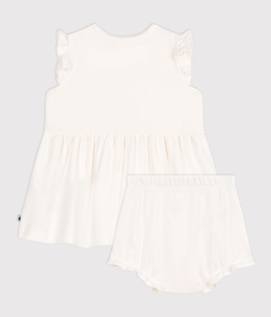 Robe blanche bébé en nid d'abeille à manches courtes et bloomer blanc MARSHMALLOW