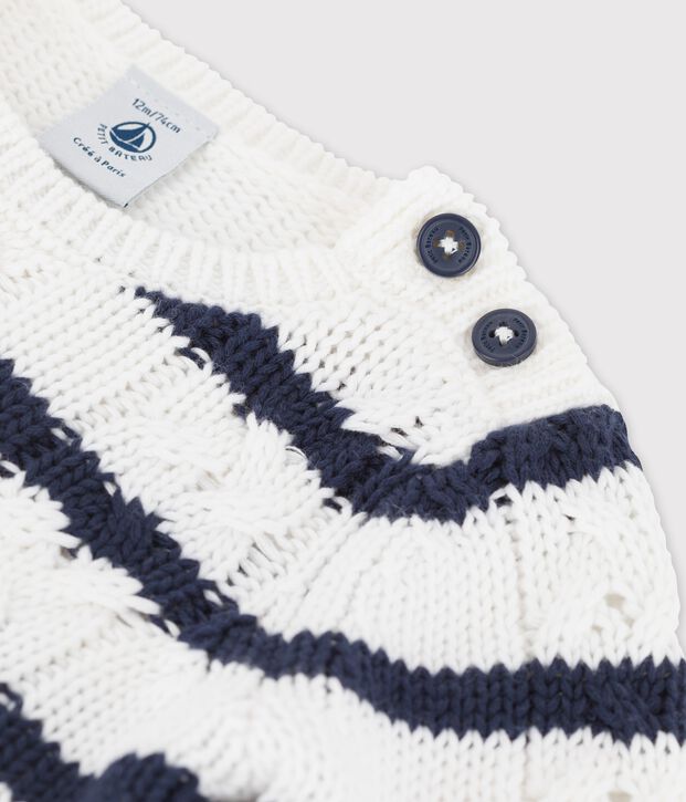 Pull en tricot torsad&eacute; b&eacute;b&eacute; blanc/bleu