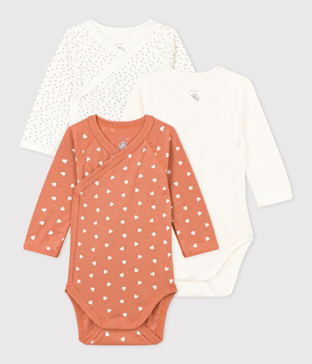 Lot de 3 bodies crois&eacute;s manches longues en coton multicouleur