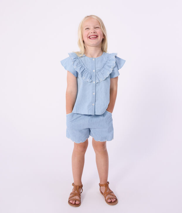 Effen katoenen short voor kinderen blauw