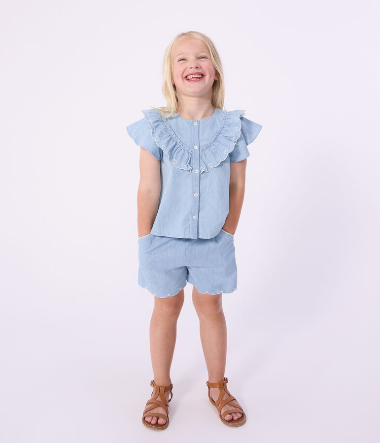 Short enfant en coton uni bleu BLEU CLAIR
