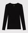 Katoenen dames-T-shirt met lange mouwen en diepe, ronde halsuitsnijding   zwart BLACK