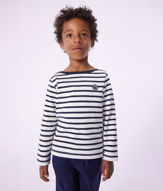 Marinetruitje uit biokatoen voor jongens/meisjes wit MARSHMALLOW/blauw SMOKING