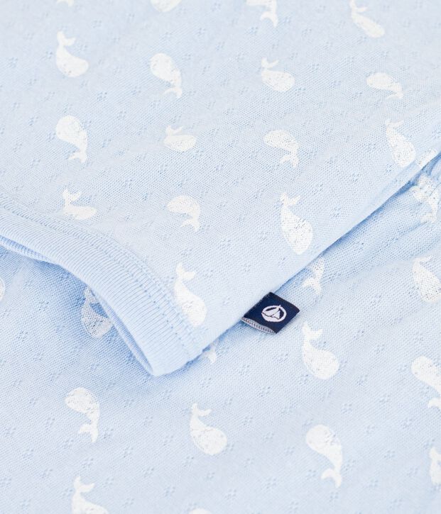 Tweedelig lang babysetje van katoen met walvisprint blauw/ecru