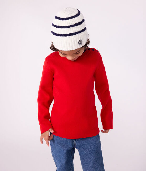 Gebreide gestreepte kindermuts met fleecevoering blauw MARSHMALLOW/ SOIR