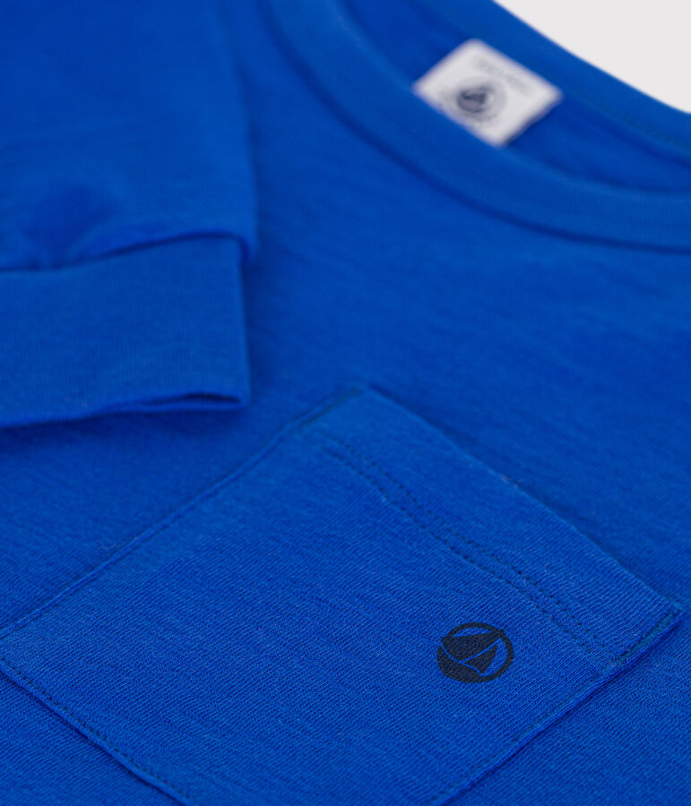 Jongens-T-shirt met lange mouwen van gevlamde jerseystof blauw