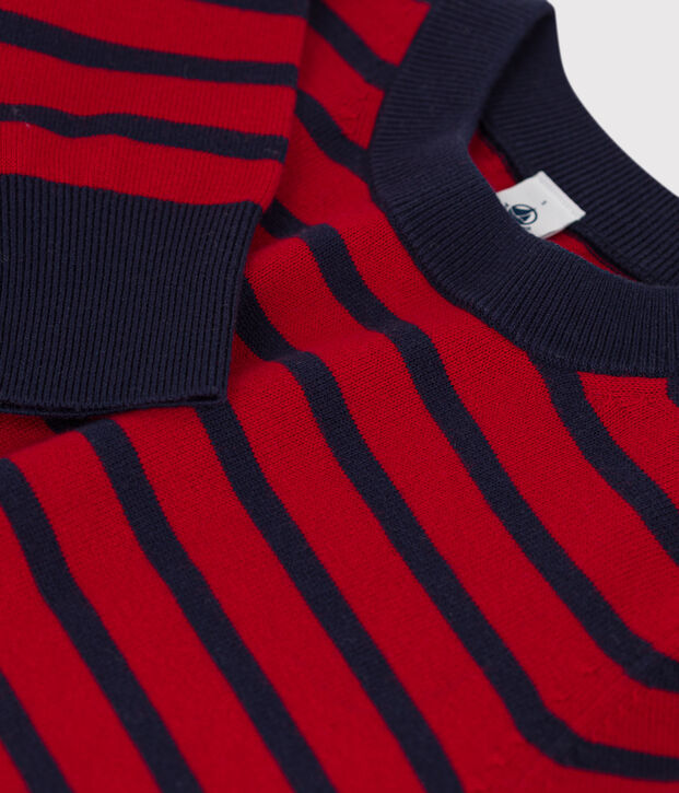 Pull en laine et coton marini&egrave;re Femme rouge/bleu