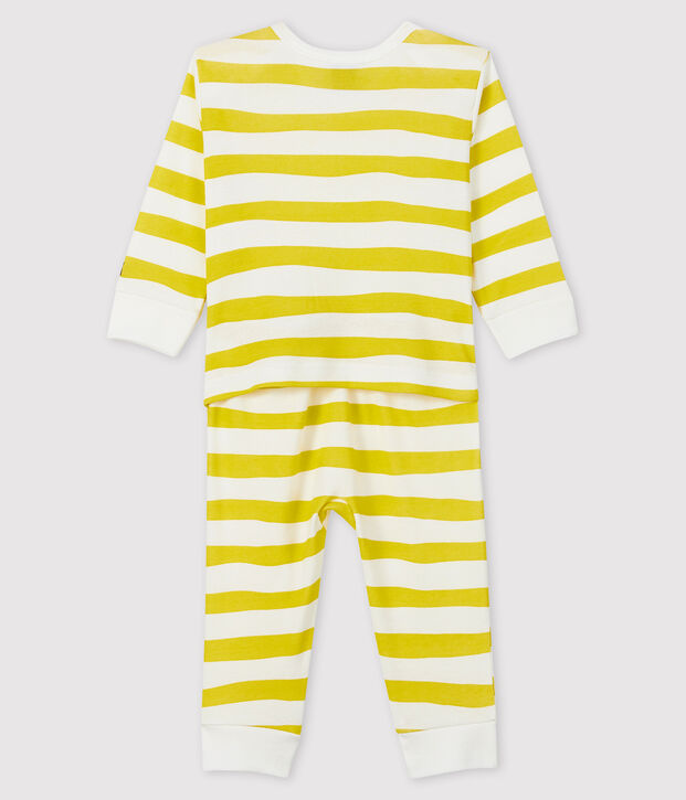 Slaappakje baby zonder drukknopen, van ribstof geel/wit