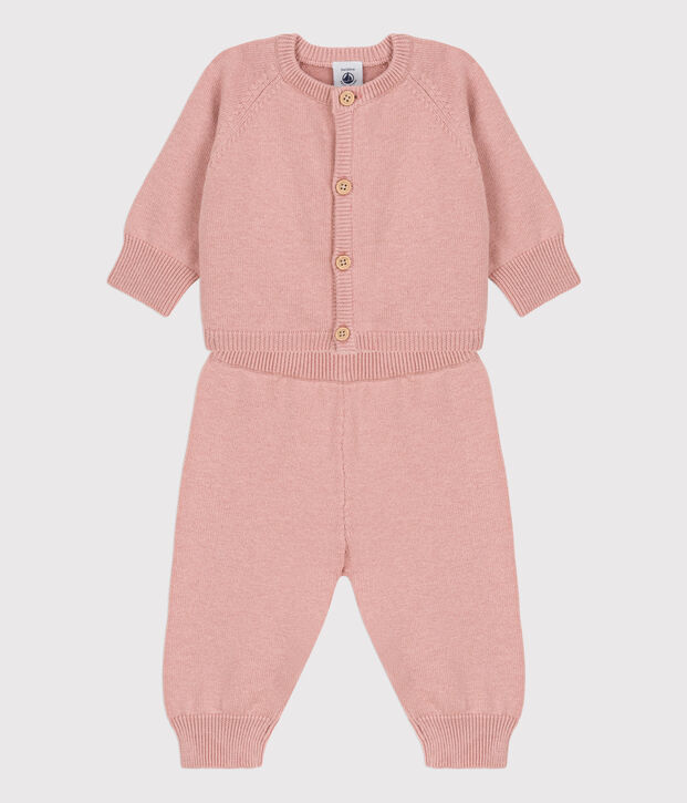 Tweedelig setje van tricot uit wol en katoen roze