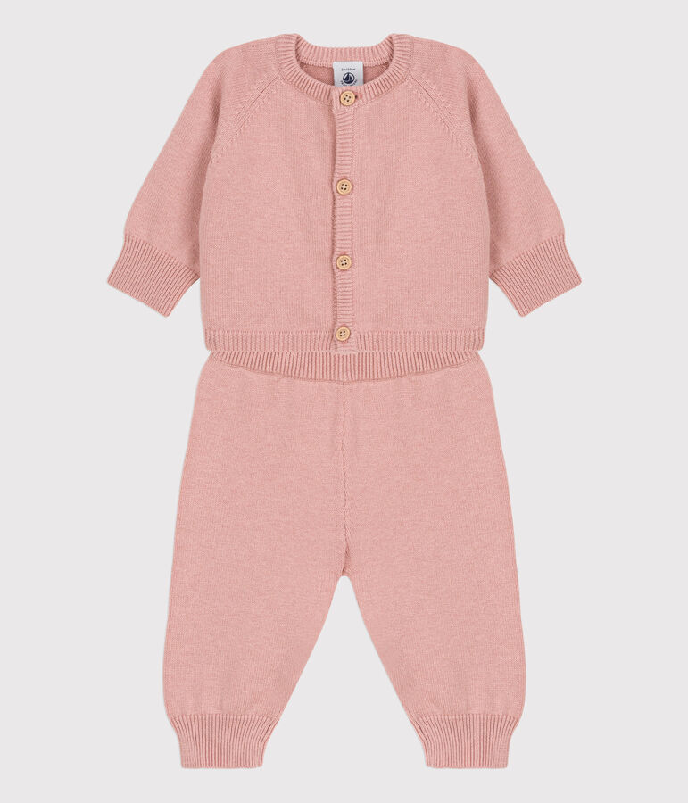 Ensemble 2 pi&egrave;ces b&eacute;b&eacute; en tricot laine et coton rose