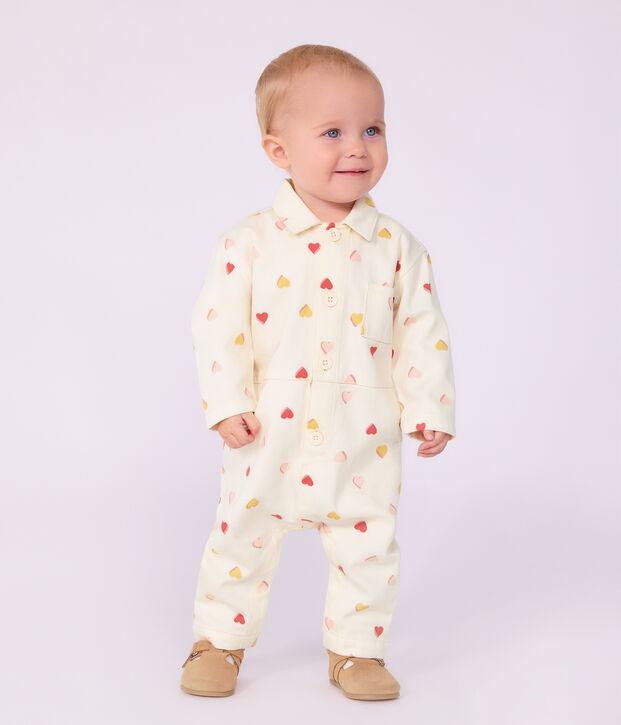 Combinaison longue b&eacute;b&eacute; en coton imprim&eacute; c&oelig;urs &eacute;cru/multicouleur