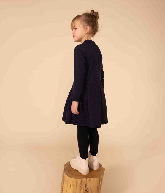 Effen meisjesjurk met lange mouwen blauw SMOKING