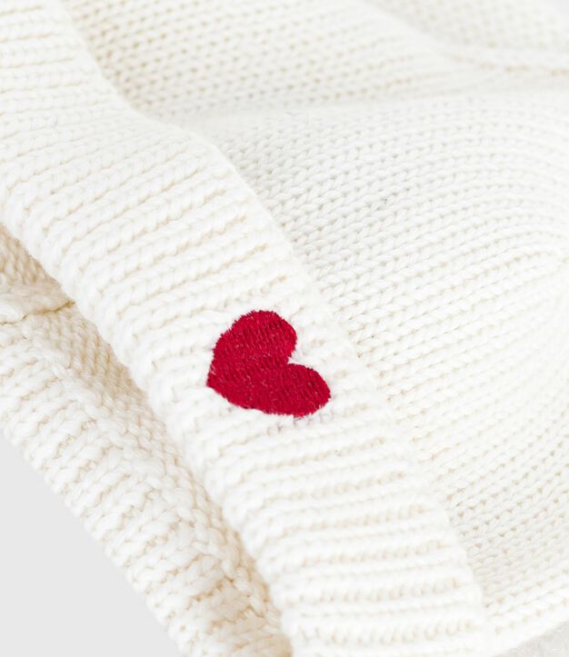 Bonnet naissance mixte en coton tricot&eacute; blanc